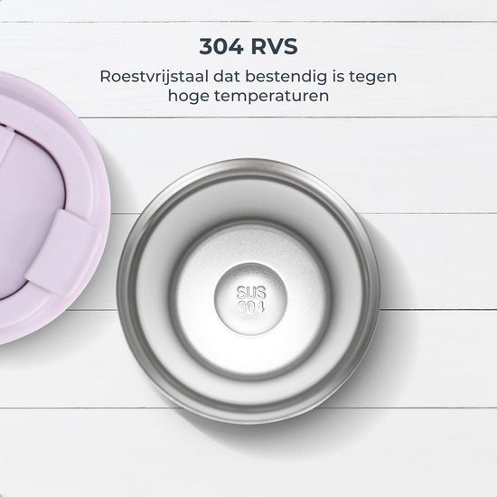 Castagnola Thermosbeker - Koffiebeker To Go - Travel Mug voor Koffie en Thee - Theebeker - 380 ML - RVS - Lichtpaars