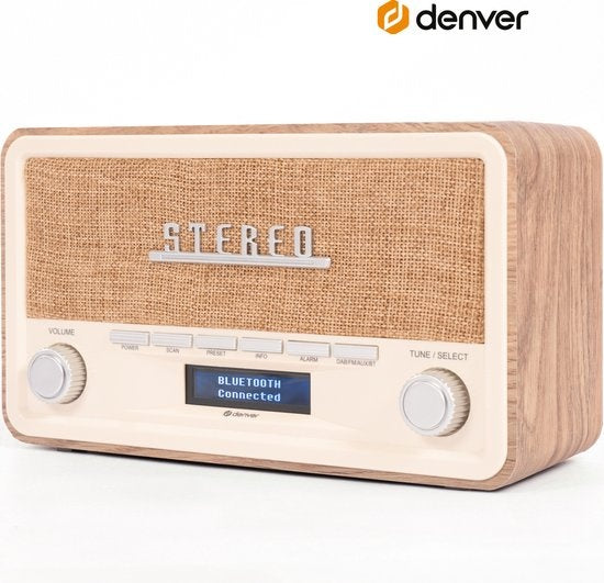 Denver DAB Radio - Retro Radio - Bluetooth - DAB+/ FM - Dimbaar - Batterijen & Netstroom - DAB18LW