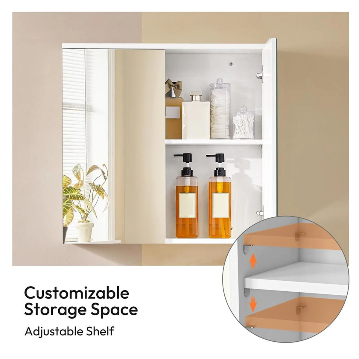 Yaheetech Stijlvolle Spiegelkast voor de Badkamer 63x15x60 cm – Fris Wit – MDF en Glas