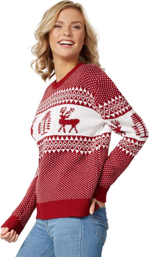 Dressforfun Kersttrui Winterwonderland rood-wit voor vrouwen S - verkleedkleding kostuum halloween verkleden feestkleding carnavalskleding carnaval feestkledij partykleding - 303355
