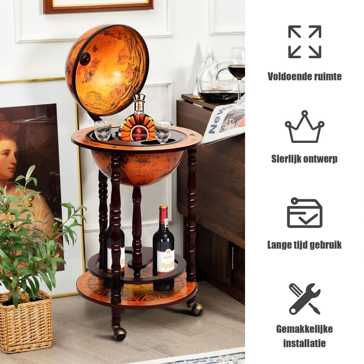 Coast - Wijnrek - Globebar - Wijnbar - Wereldbol bar - ⌀ 45 cm - Bruin