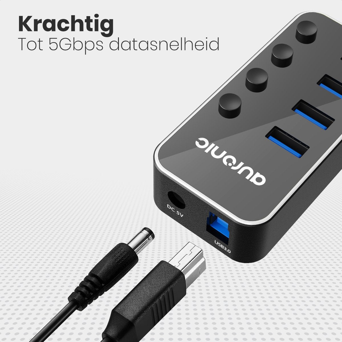Auronic USB Hub 3.0 - USB Splitter met 4 Poorten - met Voeding - 5 GBPs - Led Indicatie - Zwart