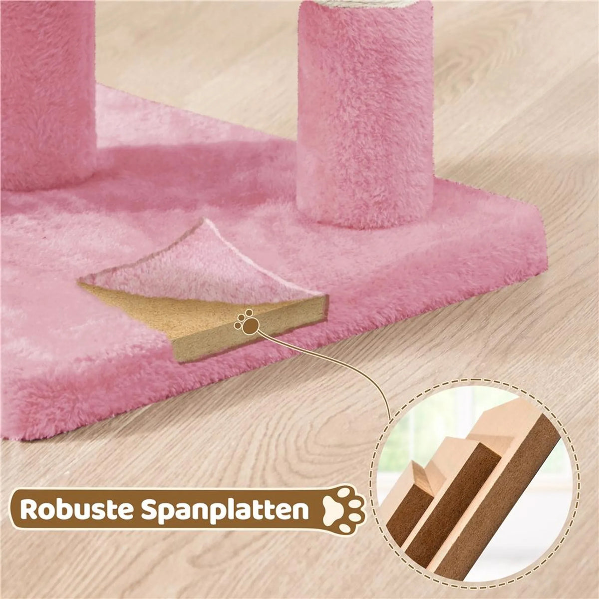 Yaheetech Krabpaal Met Hangmat – Voorzien Van Knus Kattenhol En Twee Sisalpalen En Zachte Ligplek – Voor Kittens En Kleine Katten – Lichtroze Pluche En Sisal – 40,5 x 40,5 x 59 cm