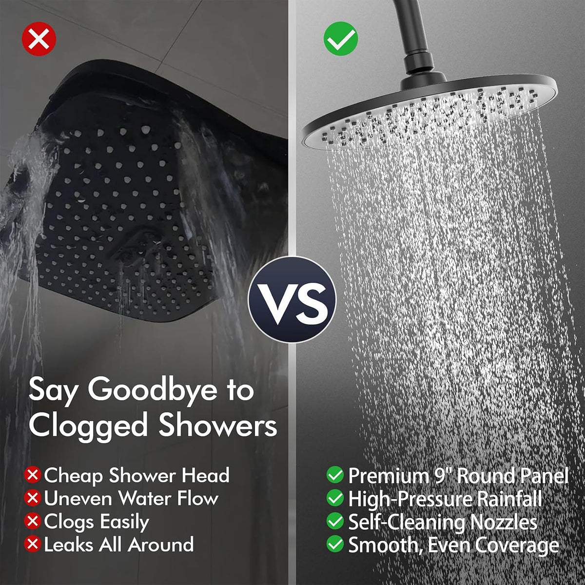 Homelody Regendouche Set zonder Kraan - Handdouche met 4 Standen - Hoofddouche 9 inch - Hoogte 101,4 cm - Roestvrij Staal - Mat Zwart