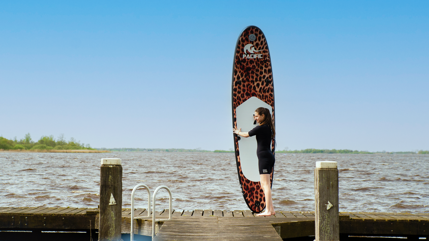 Pacific Special Edition Sup Board - Opblaasbaar Paddle Board - Extra Stevig - 305 cm - Complete Sup Pakket - max 100 kg - Panterprint wit