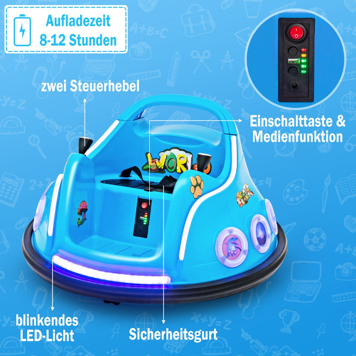 Coast Bumperauto - 360 Graden Draaibaar - 12V - Incl. Muziek & Licht - 73x73x43cm - Blauw