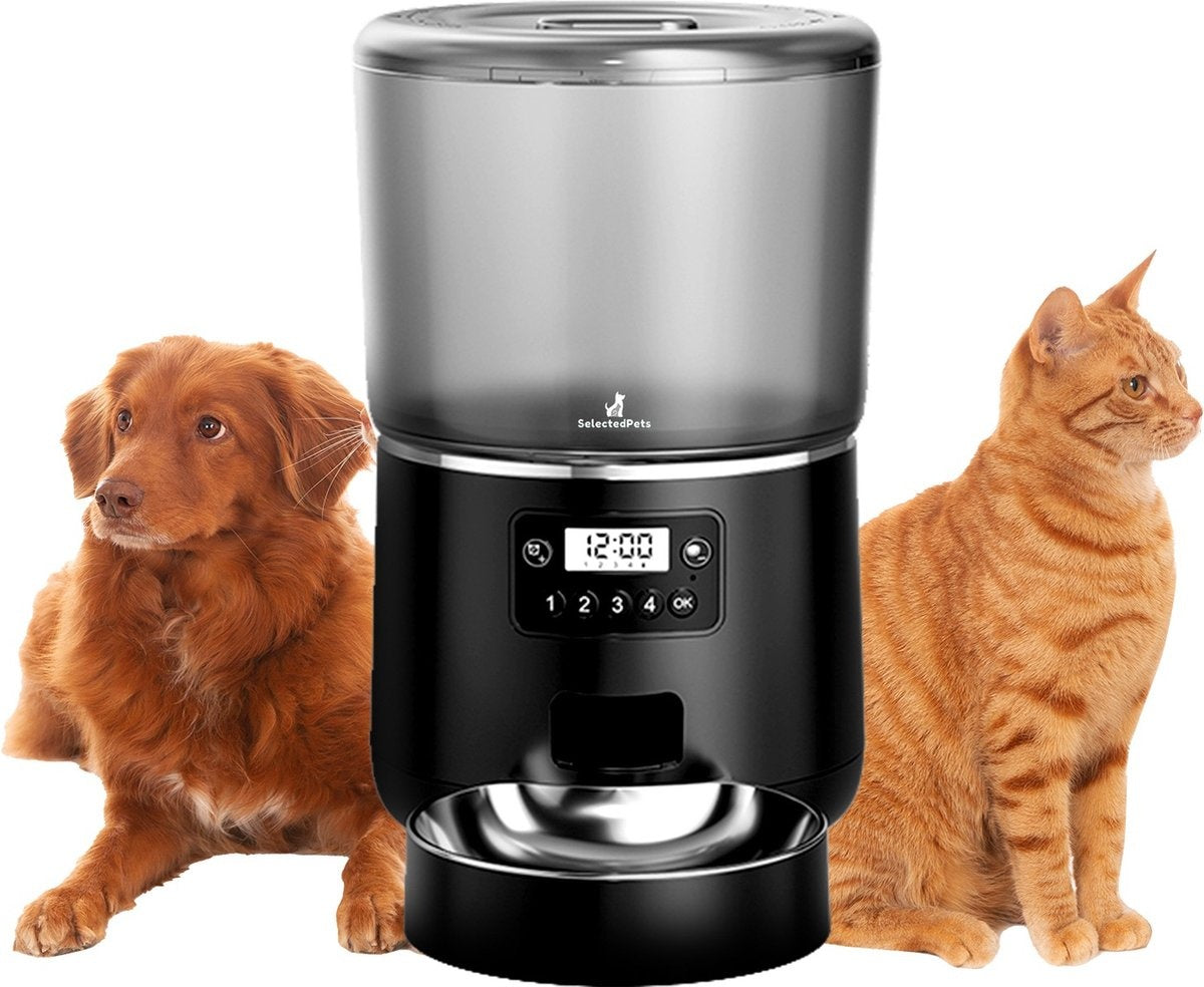 Selected Pets Automatische voerbak kat en hond 4L - Voerautomaat kat - Zwart - Inclusief Nederlandse Handleiding