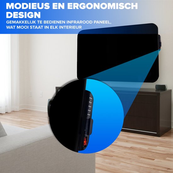 WITTS Elektrische Kachel – Glasdesign met WiFi & Timer – 2000W – 96 x 13 x 46 cm – Zwart