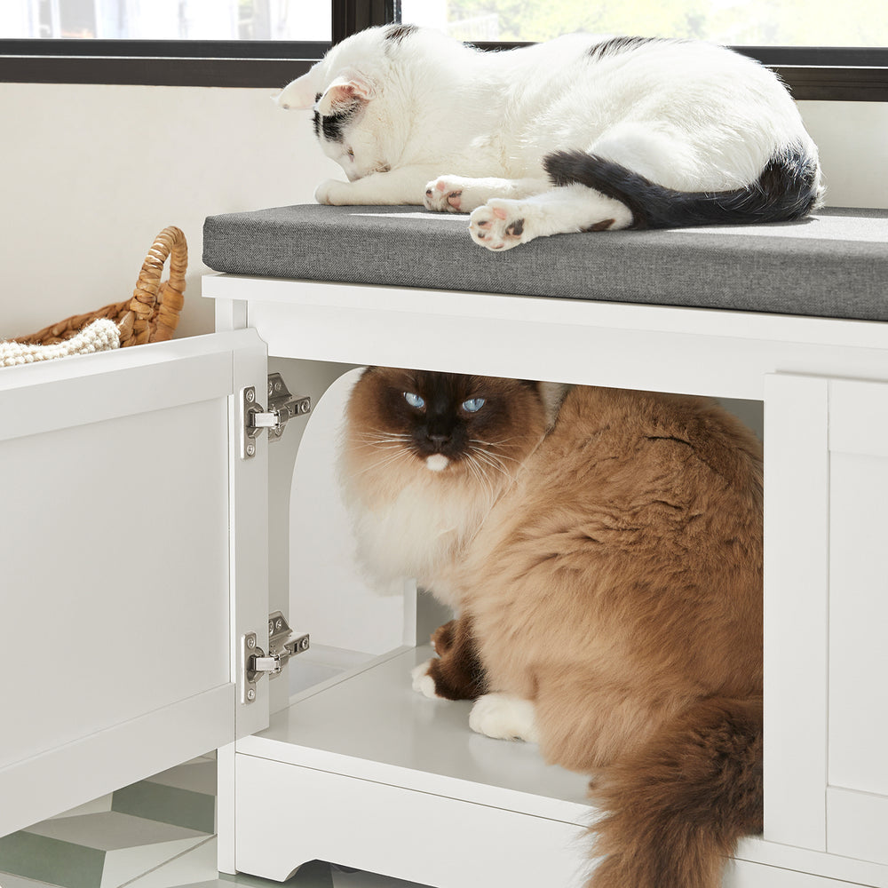 SoBuy FSR136-W Kattenhuis - Katten Bench - Kattenbak Kast - Kattenbakkast - Schoenenbank - Schoenenrek - Schoenenkruk - 90x36x44cm - Wit