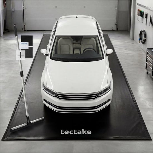 tectake® Garagemat - Vloermat - 550 x 240 cm - Antislip en Waterdicht - Inclusief Uitschuifbare Trekker, Klittenbandpads en Alcoholdoekjes - Milieumat - Werkplaatsmat - Voor Garage, Motor en Auto
