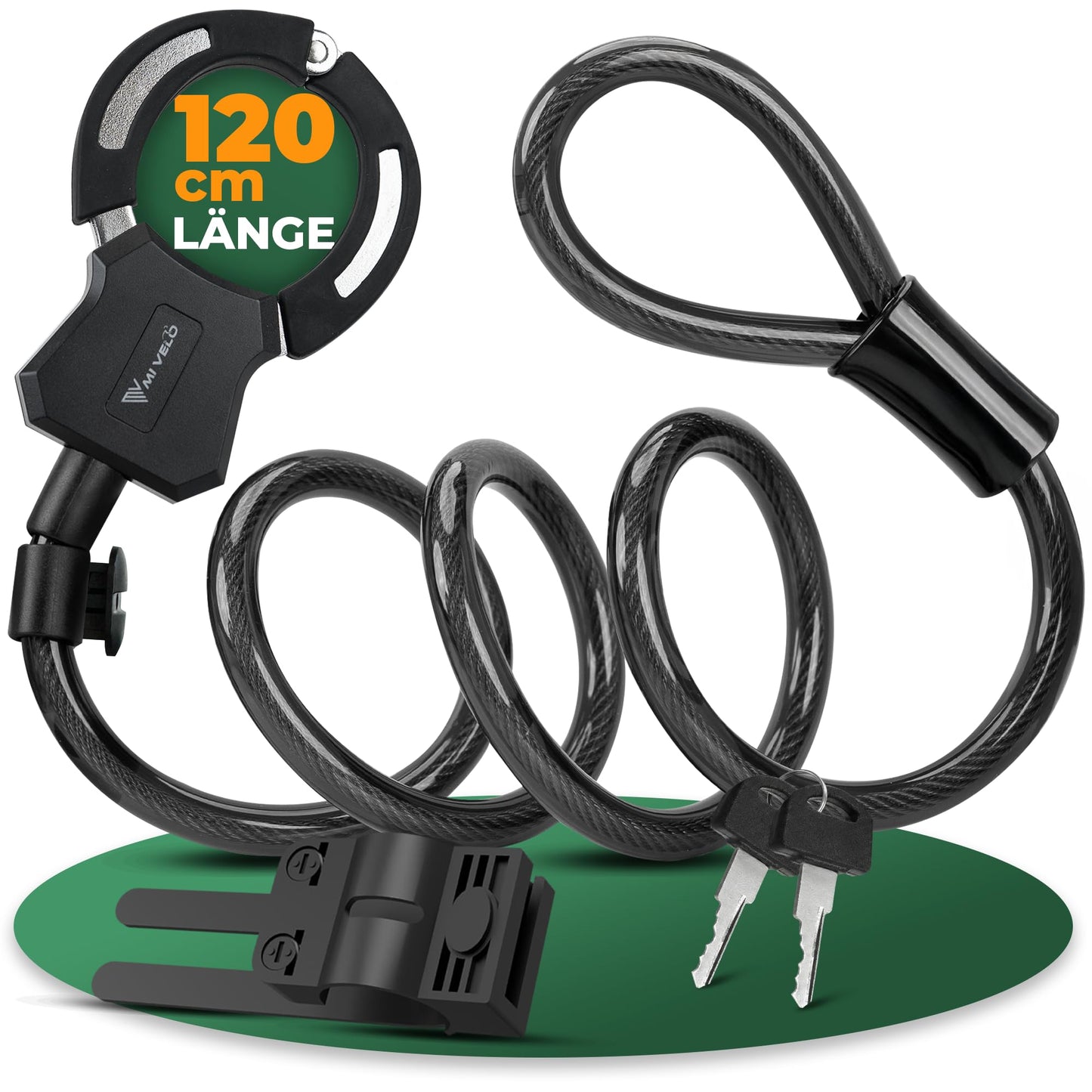 MIVELO e scooter slot - handboei kabelslot 120 cm - met sleutel en houder - stalen kern voor scooter en fiets