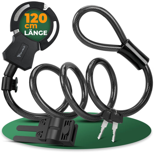 MIVELO e scooter slot - handboei kabelslot 120 cm - met sleutel en houder - stalen kern voor scooter en fiets