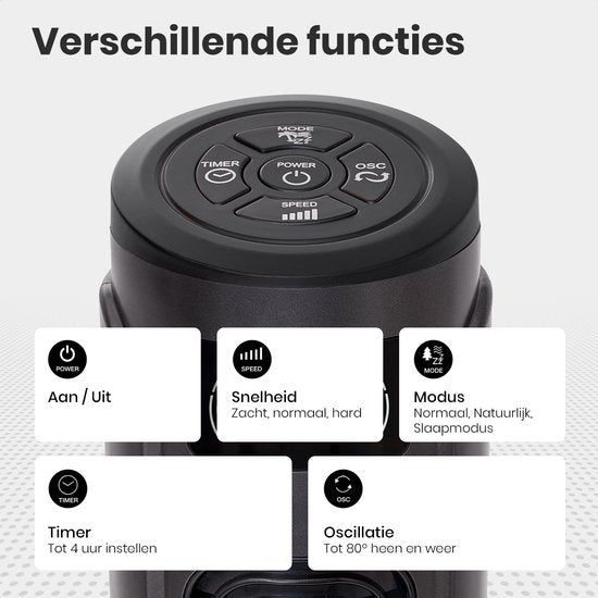 Auronic Torenventilator - Staande Ventilator met Afstandbediening - Timer - 55W - 45dB - 118cm - Donkergrijs