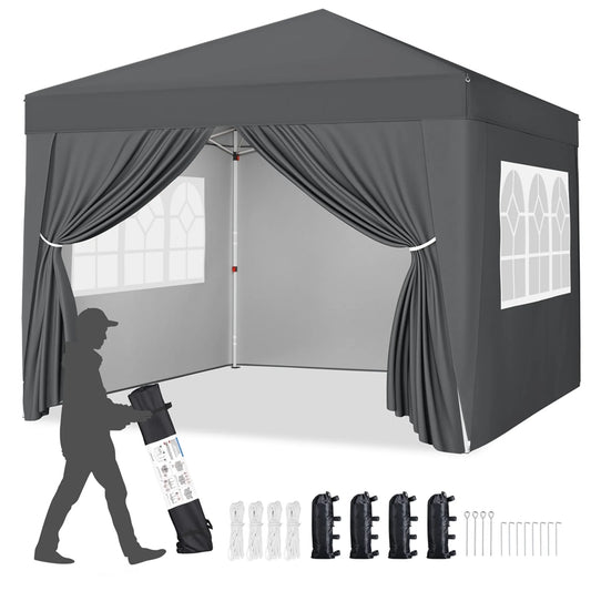 Yaheetech Vouwpaviljoen 3x3 m - Verstelbaar 267-287 cm - 4 Zijwanden - UV-Bescherming 50+ - Waterdicht - Donkergrijs