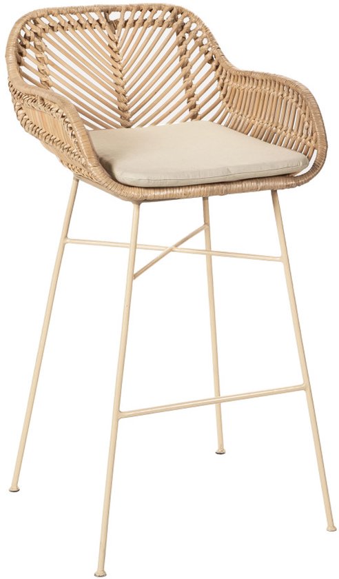 Nunuhai - Set van 2 rotan barkrukken met beige poten, hoogte 68 cm