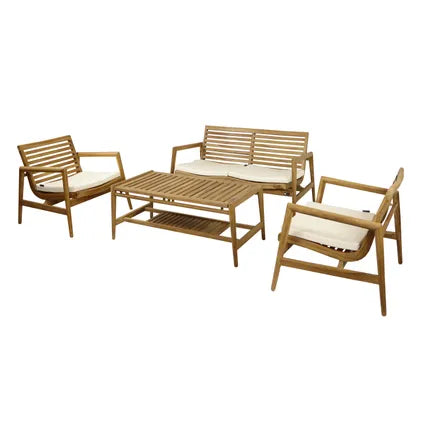 AXI June Teakhouten Loungeset - Natureel/Crème - 4-delig
