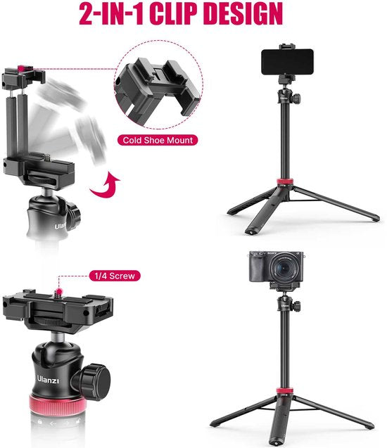 Ulanzi MT-44 Selfiestick Statief voor telefoon en camera - 146cm - Zwart