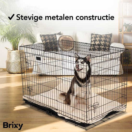 Brixy Hondenbench - Bench Voor Honden - Maat XXL - Opvouwbaar - 122 x 76 x 84 CM - 2 Deuren - Zwart