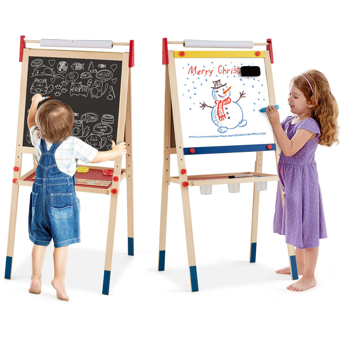 Coast 3-in-1 Schilderbord Voor Kinderen Dubbelzijdig Whiteboard & Krijtbord - 60 x 55 x 112,5-124,5 cm
