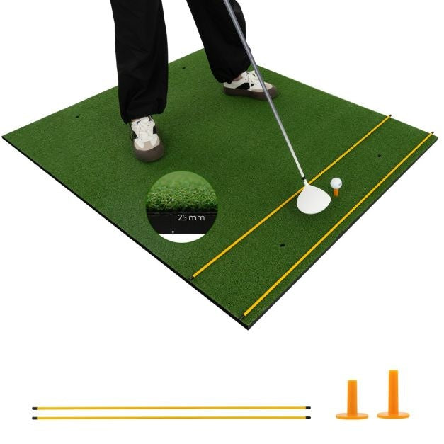 Coast Golf Tee Mat – Inclusief 2 Rubberen Tees & 2 Uitlijnstangen – 6 Tee Posities – 152 x 117 cm – Groen