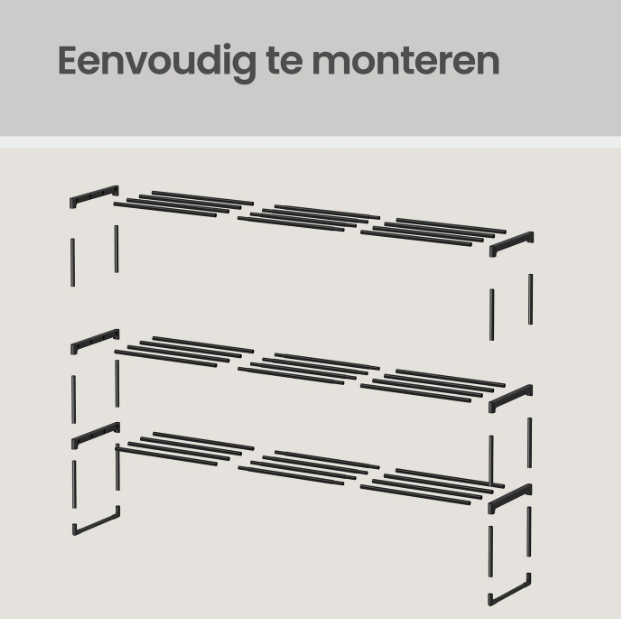 JOYFURNOS Schoenenrek 3-Laags - Zwart - 30 x 116 x 55 cm - Tot 18 Paar Schoenen