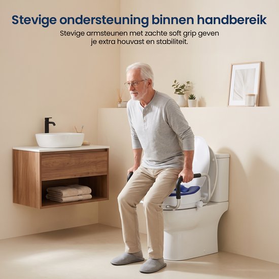 Truesafe Toiletverhoger 10 cm - Universele maat - Met armleuning en deksel - Verhoogde WC bril - Ergonomisch zitkussen - Verhoger voor volwassenen & senioren