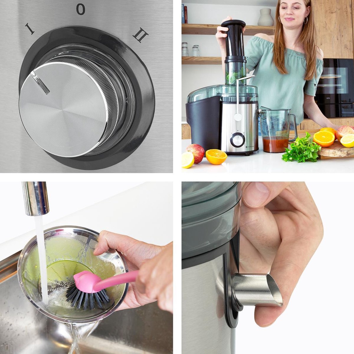 KitchenBrothers Sapcentrifuge - Voor Groenten en Fruit - 1100 ml - 800W - Zwart