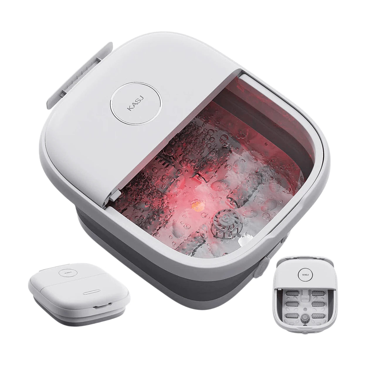 Kasj Voetenbad T5-A - Wit - Opvouwbaar - Verwarming tot 45 °C - Bubbeljets - 6 Massagerollers - Rood Licht - 41 x 34 x 25 cm
