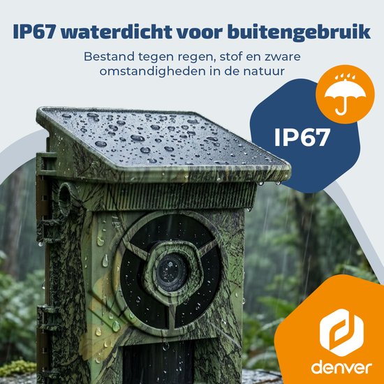 Denver Wildcamera met Nachtzicht en WiFi - 4K Ultra HD - 48mp - WiFi - Trailcam Go app - LCD scherm - Zonne-energie - WSW8120