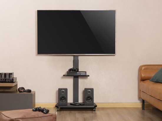 VVD Gaming TV standaard verrijdbaar - draaibaar - 32 inch tot 65 inch - Zwart - 40kg - 40x64x152cm