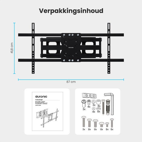 Auronic TV Beugel - TV Muurbeugel - Draaibaar en Kantelbaar - 37 tot 90 inch - Tot 65 KG - Zwart