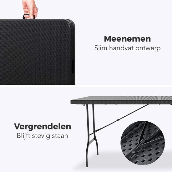 LifeGoods Inklapbare Tafel - 180 cm - Campingtafel - 6 tot 8 Personen - Vouwtafel - Zwart