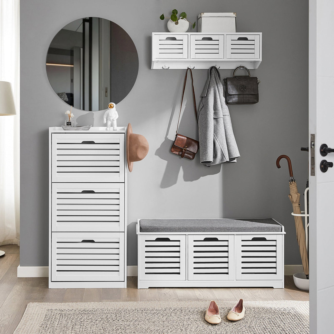 SoBuy FSR119-W Schoenenkast met 3 lades - 55 x 30 x 112 cm - Wit