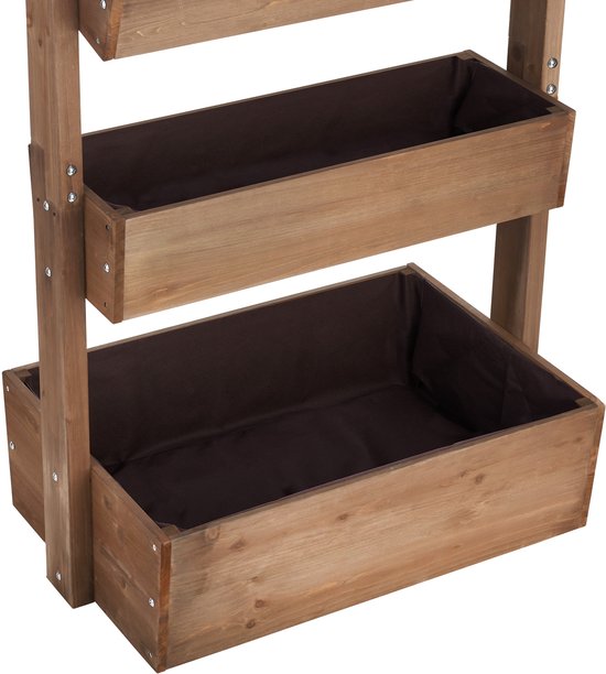 tectake® Verticale Tuin Flora - Met 5 Plantenbakken voor Bloemen, Kruiden of Groenten - Bruin - 81 x 52 x 180 cm - Kweekbak voor Moestuin - Kantelbare Bloembakken van Gelakt Dennenhout - Inclusief Vliesdoek/Worteldoek - Weerbestendig en Stabiel