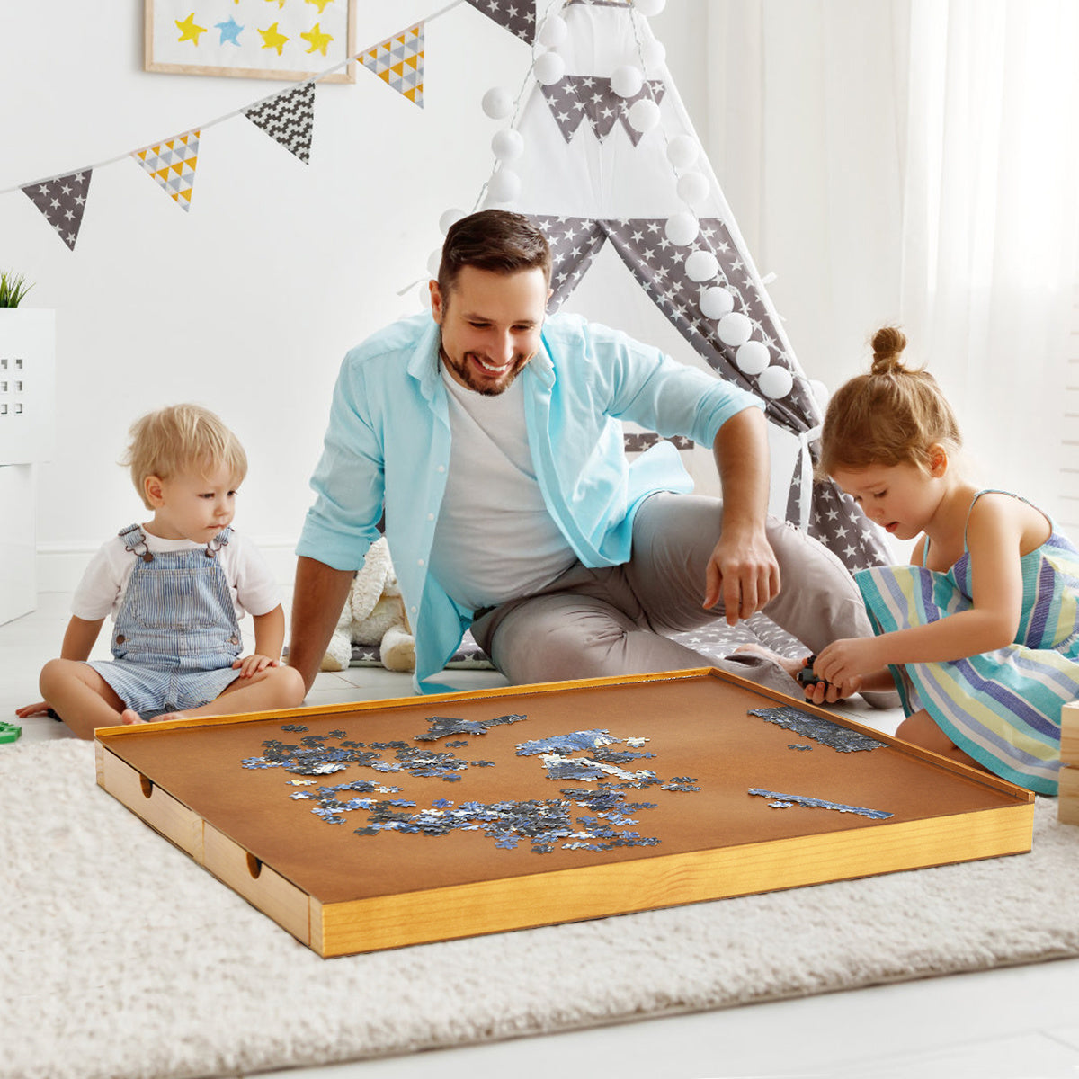Coast Puzzeltafel Met 4 Laden Hout - 80 x 65 cm