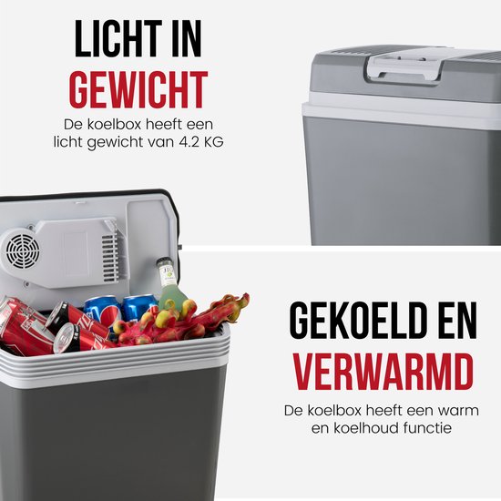 DistinQ Elektrische Koelbox voor Auto en Camping – Koelbox Elektrisch met Verwarmingsfunctie - 12v 230 Volt – 20L - Grijs