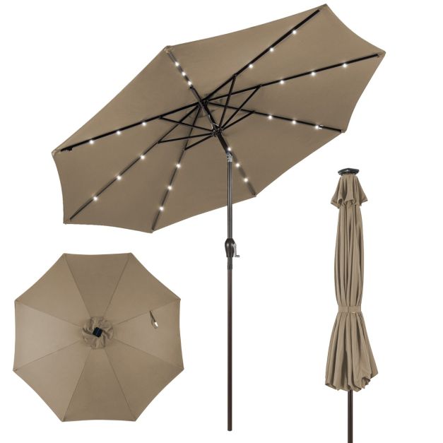 Coast Parasol met LED Verlichting - Ø300cm - Bruin - Stijlvolle Buitenparasol voor Elke Tuin