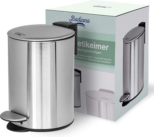 BADIONA Prullenbak – Softclose Deksel & Uitneembare Binnenemmer – 5 Liter – 22 x 22 x 29 cm – Zilver/Zwart