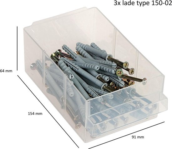 Raaco Ladekast met 44 lades - Metalen Assortimentskast - Opbergsysteem voor o.a. schroeven en bouten - Kan aan de muur bevestigd worden - Incl. 10 tussenschotjes - 150x510x303 mm