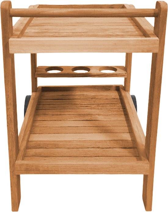 AXI Miri Teak Serveerwagen – 70 x 48 x 70 cm - Teakhout – Met 2 Wielen en 3 Flessenhouders – Buiten en Binnen – Voor Tuin, Terras en Balkon