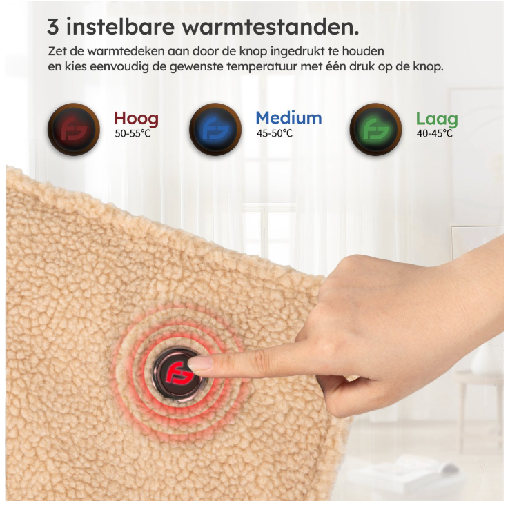 Saaf – Verwarmde Deken & Stoelverwarming – 40 x 110 cm – Beige Teddy – 3 Warmtestanden met 10.000 mAh Accu – Draadloos & USB Verwarmd – Maximaal Comfort