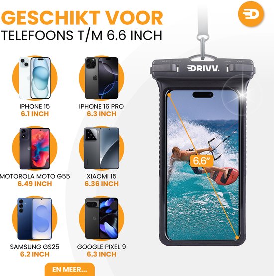 Drivv. Waterdicht Telefoonhoesje – Hardcase - Val- en Schokbestendig - Dubbele Klipsluiting - Tot 6.7 inch – Onderwater Hoesje telefoon