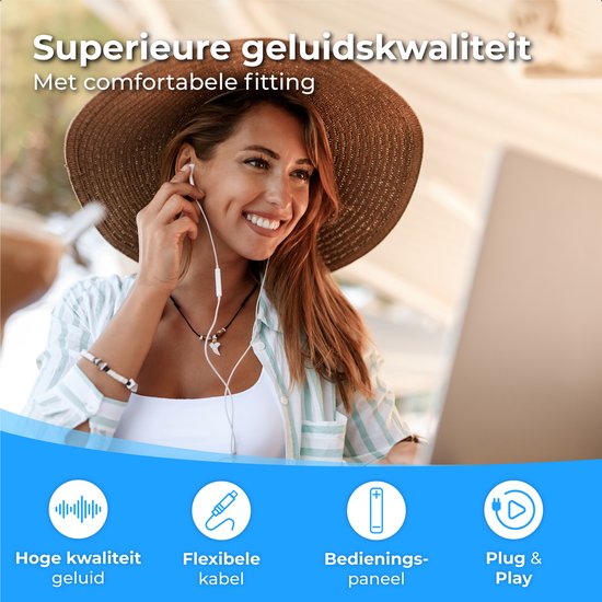 Nuvance - In-Ear Oordopjes met Draad - USB-C - Wit Kunststof - Met Microfoon & In-Line Bediening - Helder Geluid & Comfortabele Pasvorm - Voor Moderne Smartphones