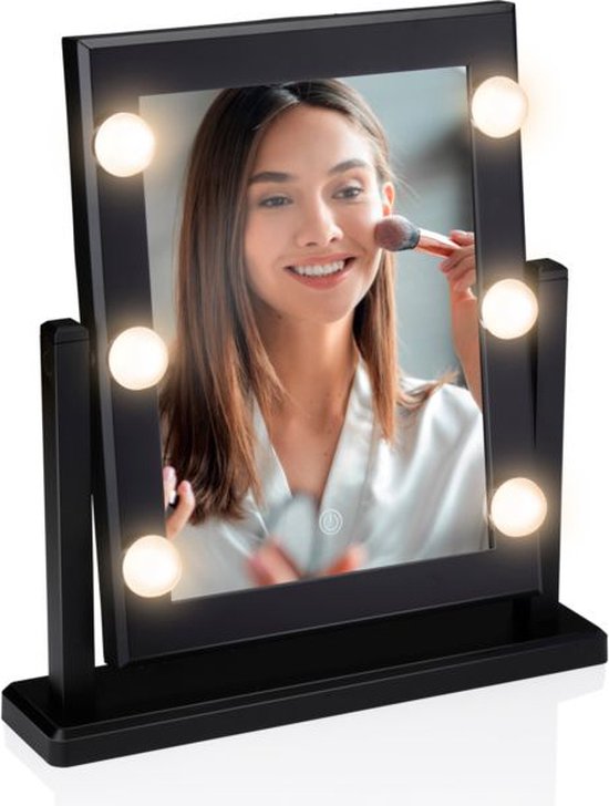 Touch of Beauty Make Up Spiegel - Spiegel met Verlichting - 6 LED Warm of Koud Wit Licht - Spiegel Staand 180 graden Kantelbaar - Make Up Spiegel met LED verlichting - Wit of Zwart Willekeurig