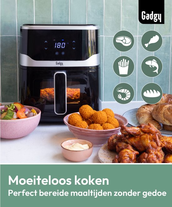 Gadgy Airfryer 5L met Kijkvenster – 1400W – Digitale Heteluchtfriteuse – 7 Voorgeprogrammeerde Programma’s – Touchscreen – Tot 200°C – Gezond Frituren Zonder Olie