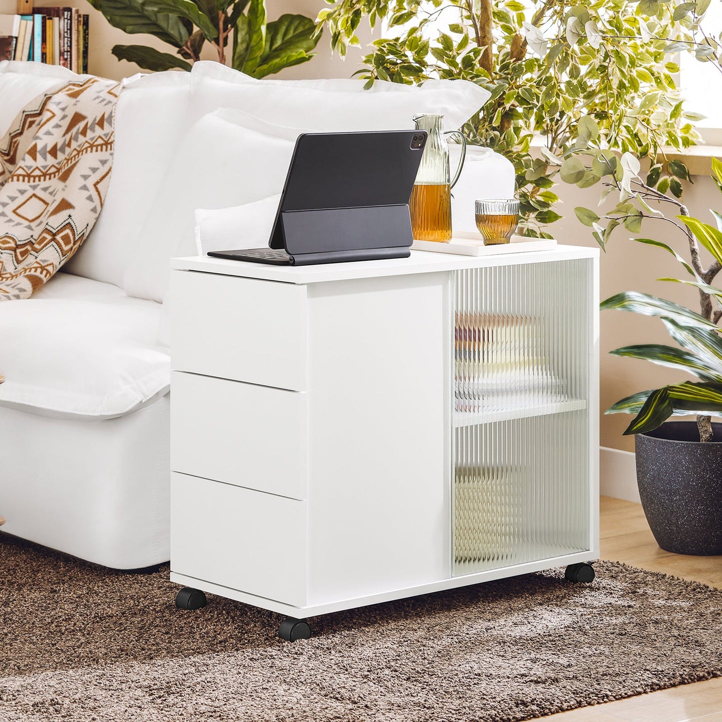 SoBuy Bijzetkastje met Wielen FBT141-W - 3 Laden - 70 x 35 x 61 cm - Wit