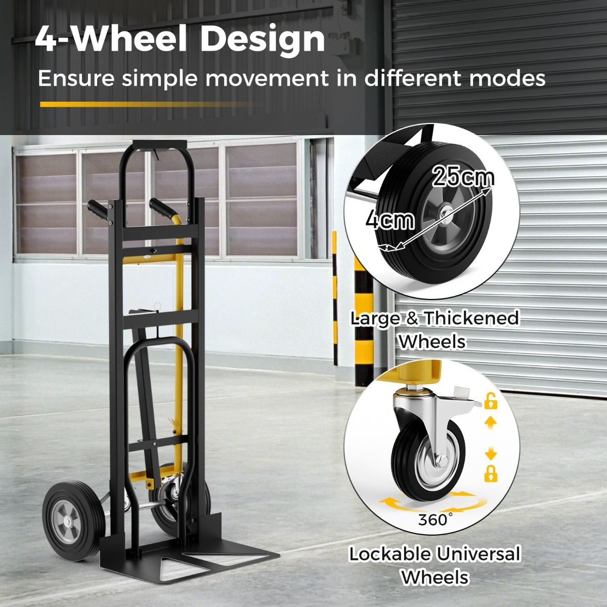 Coast Opvouwbare Transportwagen - 3-in-1 steekwagen - 4 rubberen wielen - 450 kg draagvermogen - zwart/geel