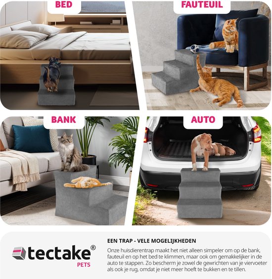 tectake® huisdiertrap, instaphulp met wasbare hoes, extra vlakke trap, (grijs, 37 x 45 x 34,5 cm)