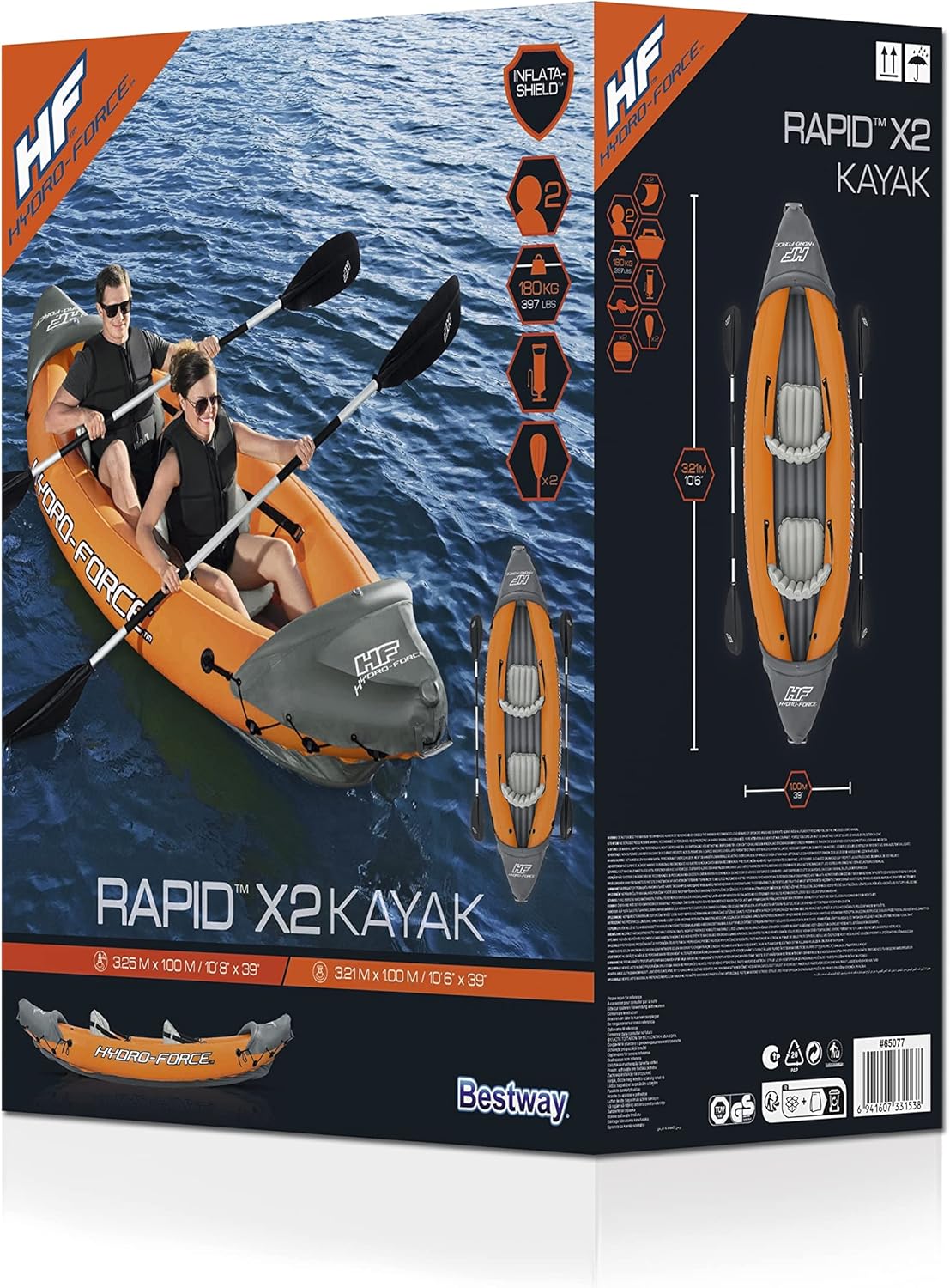 Hydro-Force Rapid - Opblaasbare Kajak voor 2 Personen - met Zittingen - Rugleuning - Peddels - Handpomp - en Draagtas - Oranje