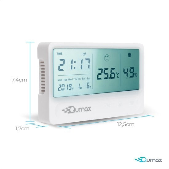 Qumax Digitale Hygrometer - Thermometer voor binnen - Luchtvochtigheidsmeter met halfjaar Accu - Wit